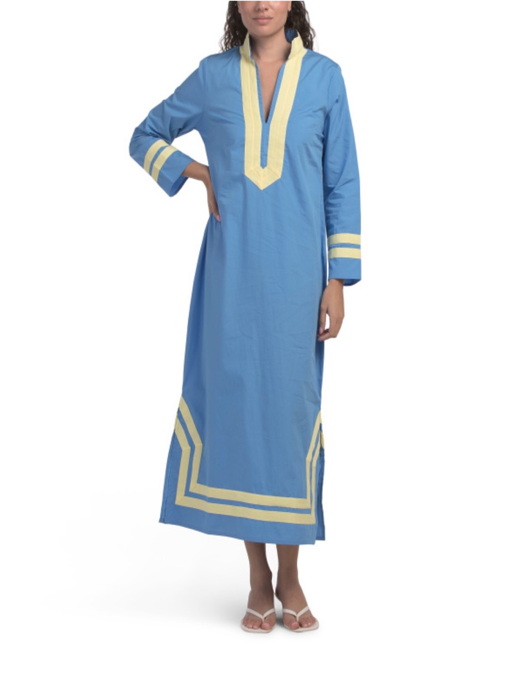 Sail to Sable Cornflower Blue Caftan with Pale Yellow Trim